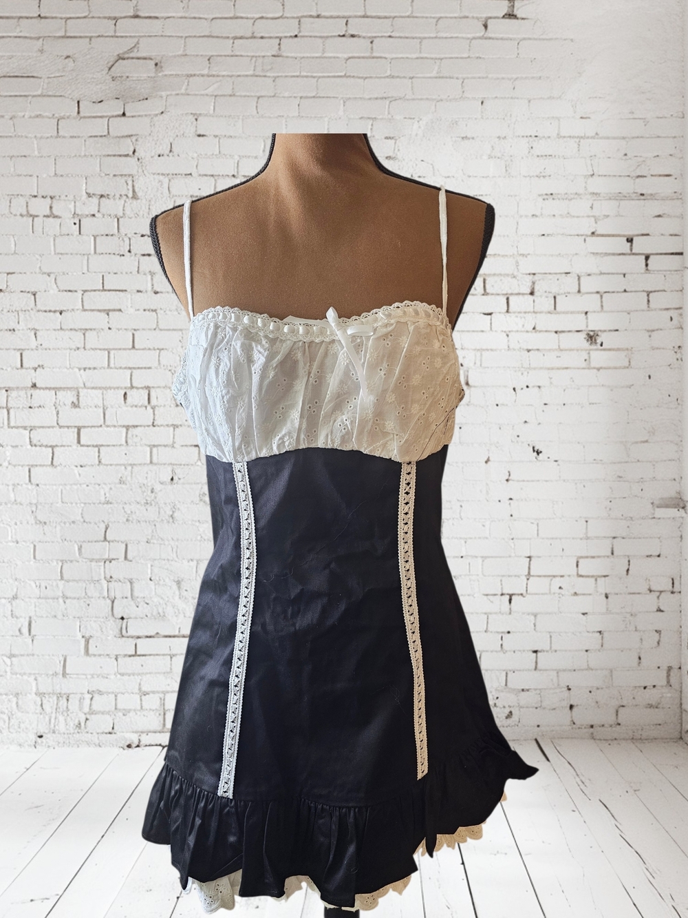 Sugar Thrillz Black & White Lace-Trim Slip Dress